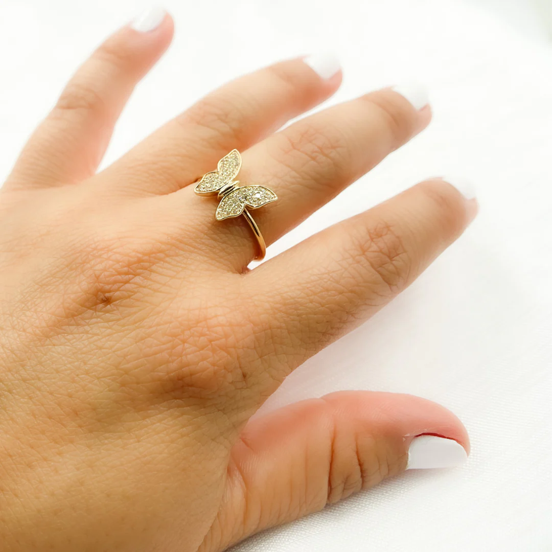 RFC16836. 14K Solid Gold Diamond Butterfly Ring - Image 4