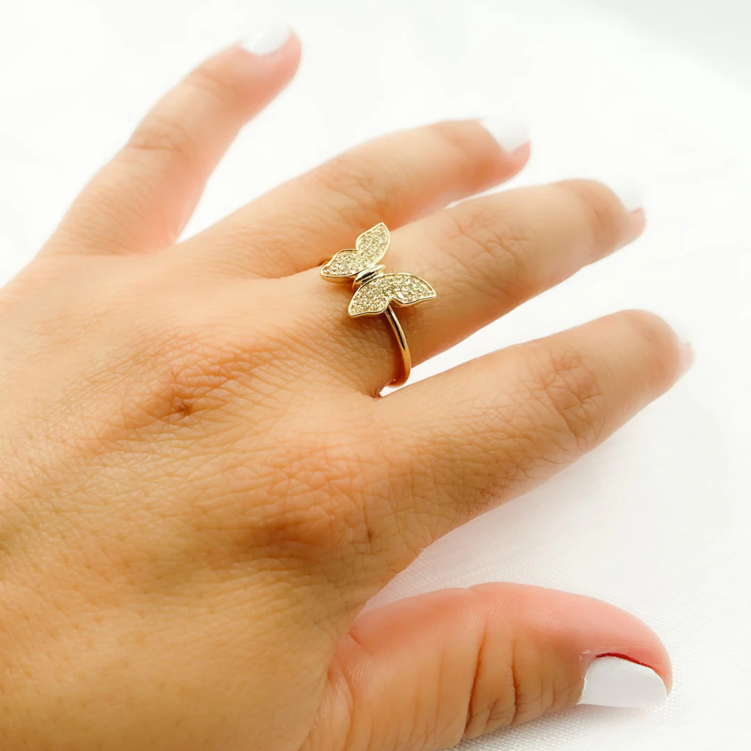 RFC16836. 14K Solid Gold Diamond Butterfly Ring - Image 6