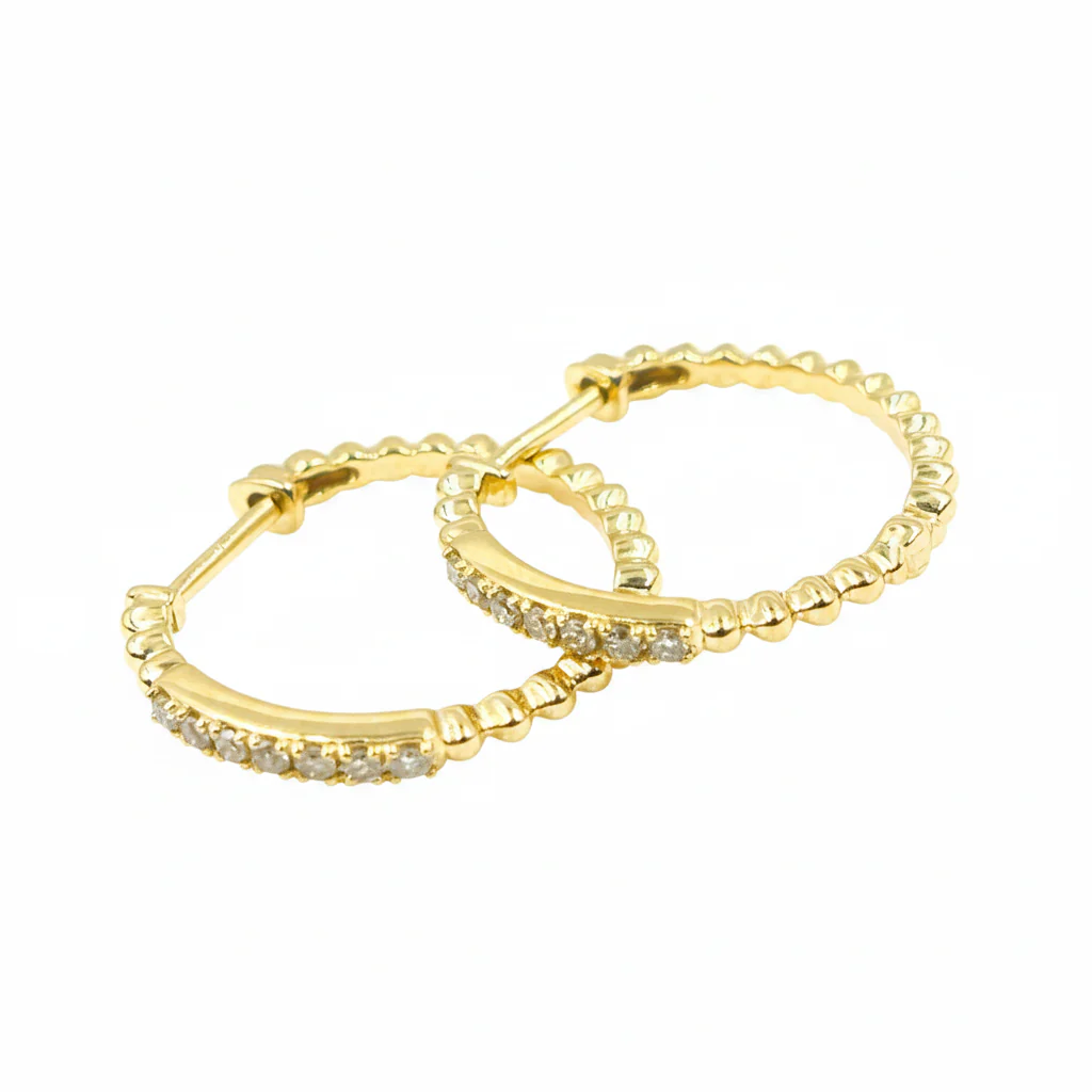EHC56711. 14K Solid Gold Diamond Hoop Earrings - Image 11