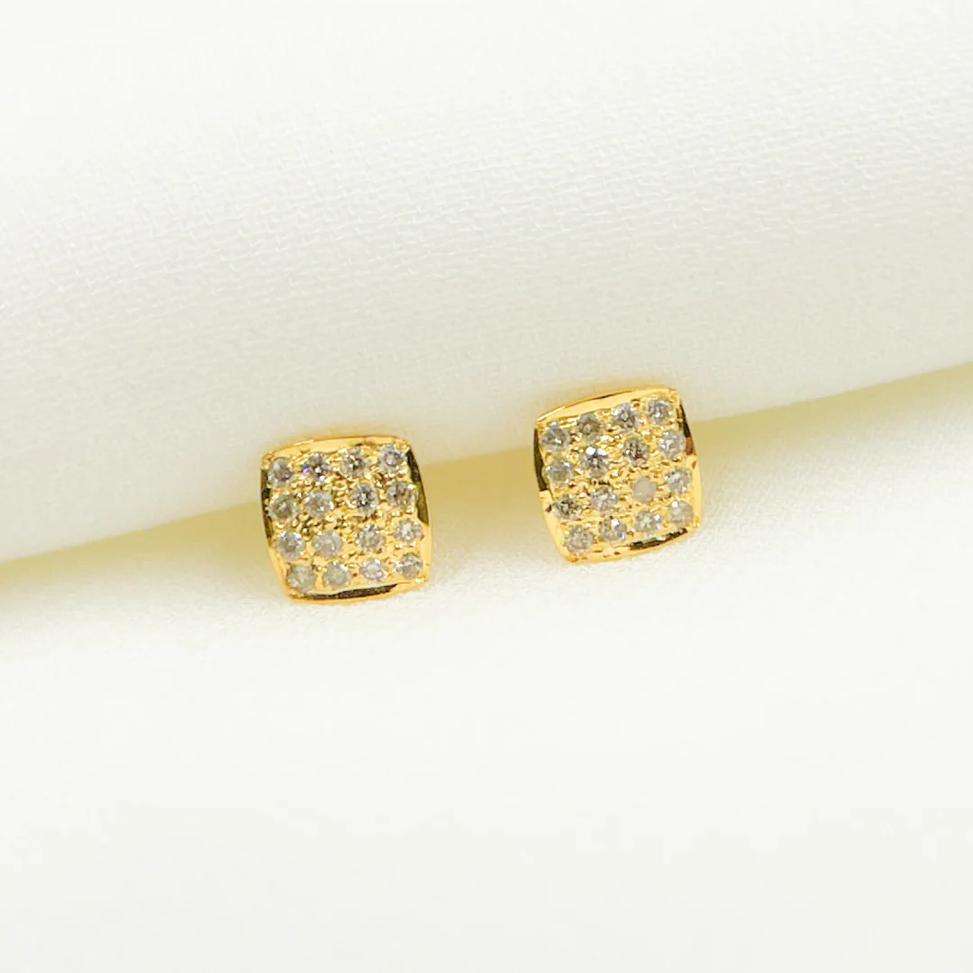 GDT13. 14K Solid Gold and Diamonds Square Earrings - Image 5