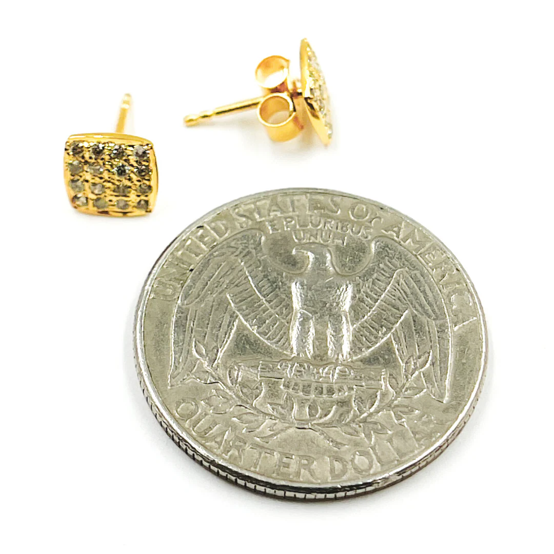 GDT13. 14K Solid Gold and Diamonds Square Earrings - Image 6