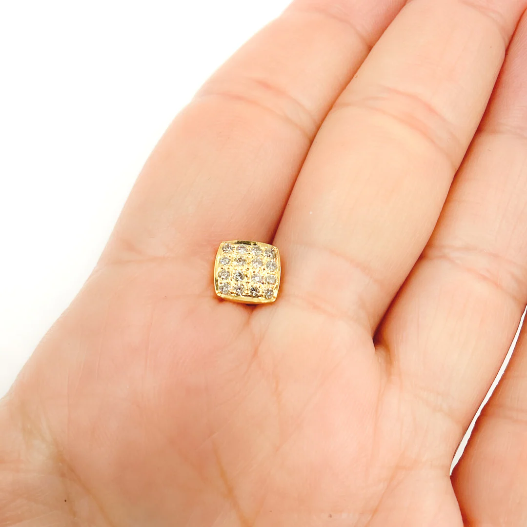 GDT13. 14K Solid Gold and Diamonds Square Earrings - Image 7