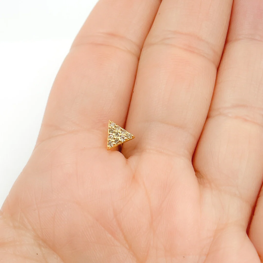 EFC54162. 14K Solid Gold and Diamonds Triangle Studs - Image 3