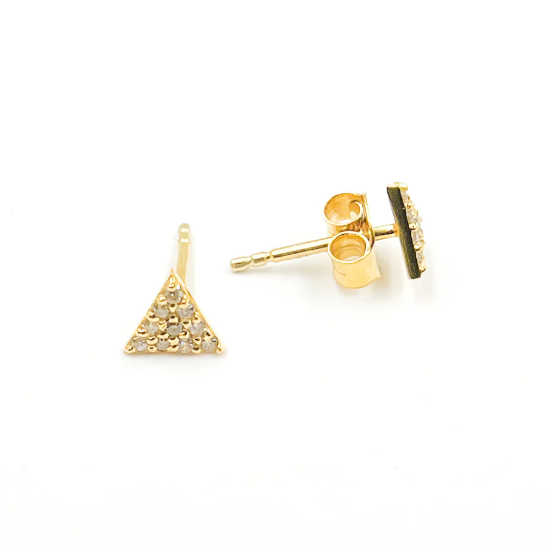 EFC54162. 14K Solid Gold and Diamonds Triangle Studs - Image 5