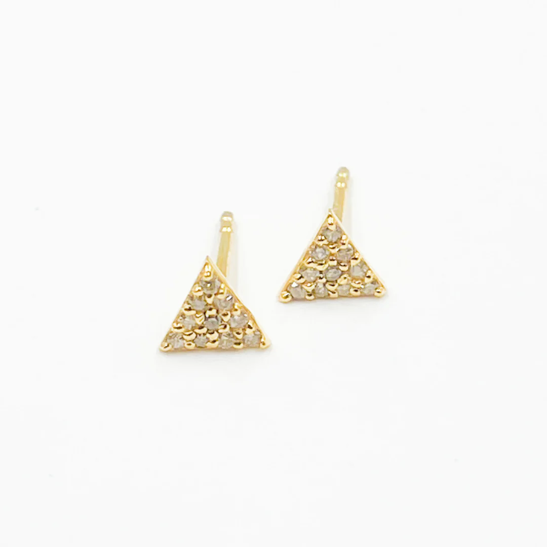 EFC54162. 14K Solid Gold and Diamonds Triangle Studs - Image 7