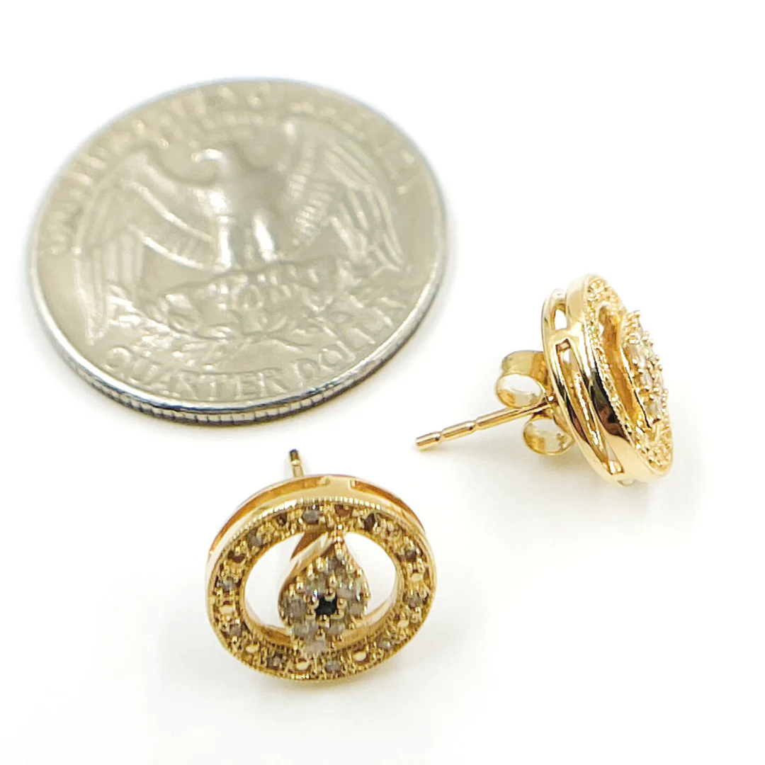 EFE52001A. 14K Solid Gold and Diamonds Circle with Eye Earrings - Image 5