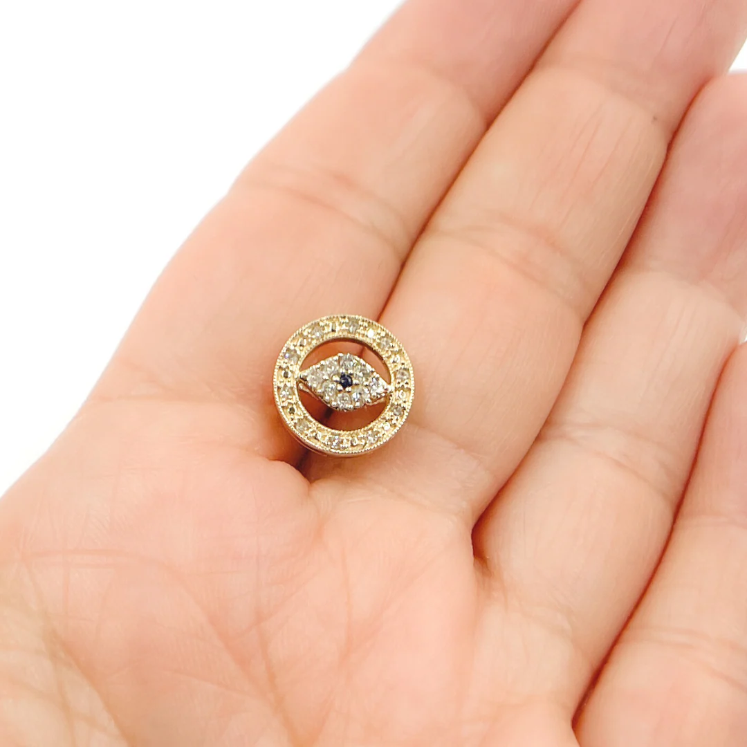 EFE52001A. 14K Solid Gold and Diamonds Circle with Eye Earrings - Image 6