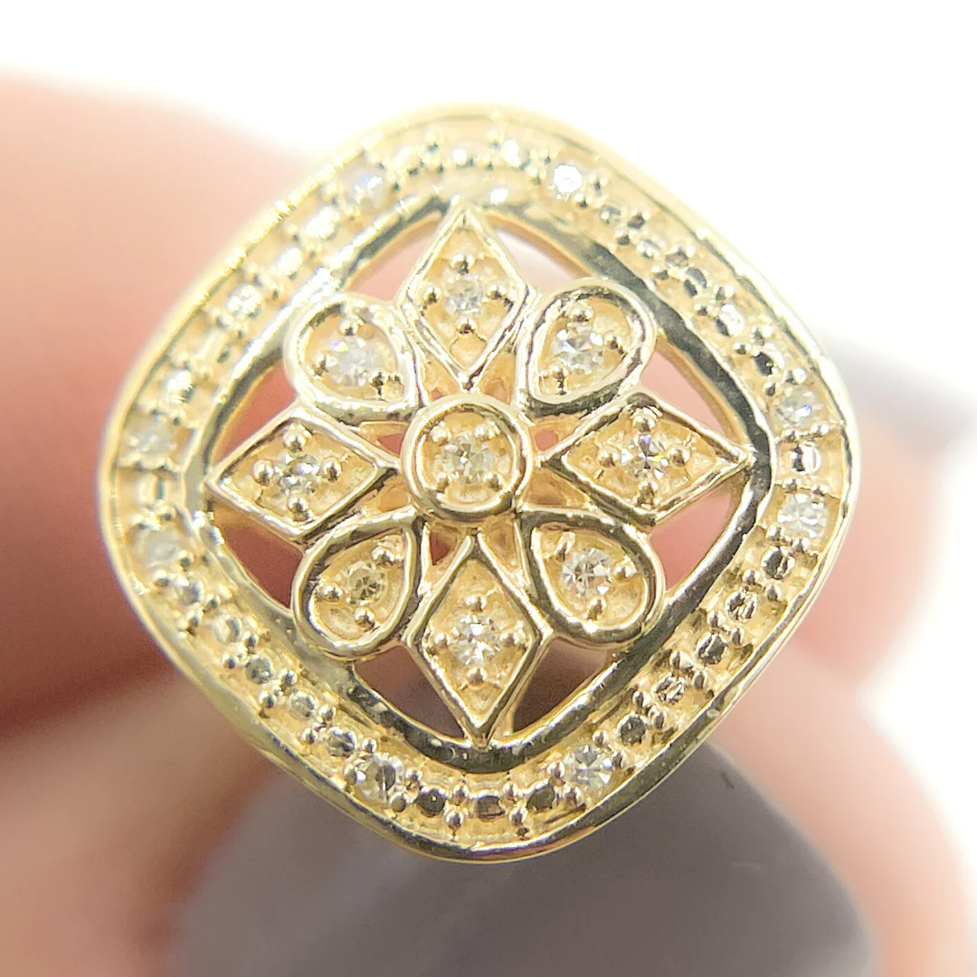 EFB50898. 14K Solid Gold and Diamonds Square Flower Earrings - Image 3