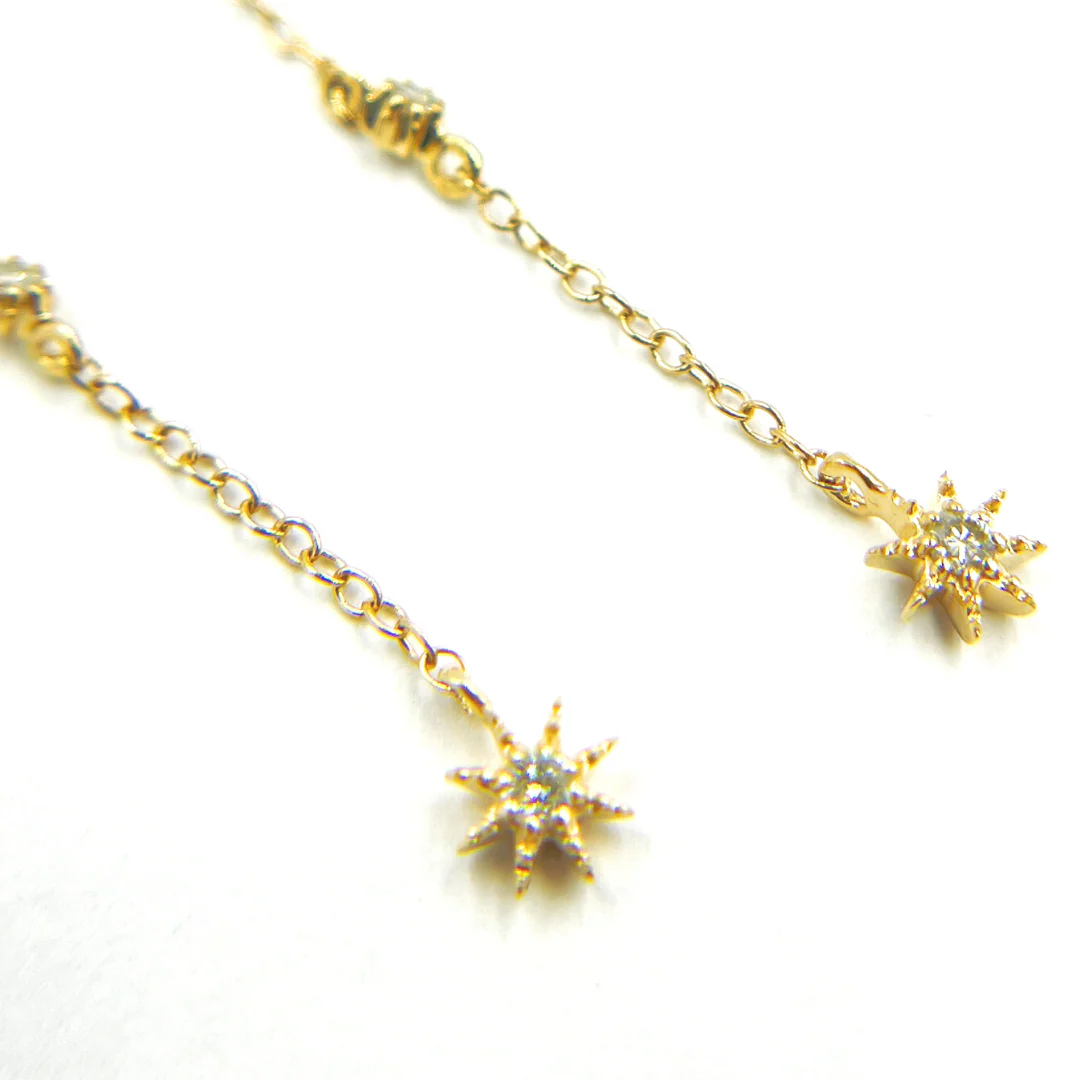 EFB51689. 14K Solid Gold and Diamonds Stars Dangle Earrings - Image 2