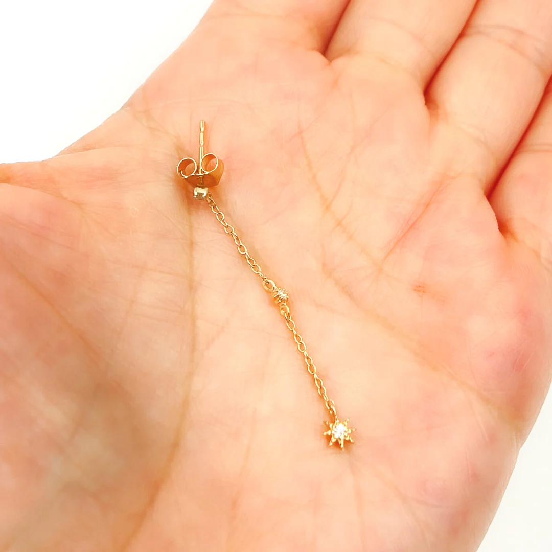 EFB51689. 14K Solid Gold and Diamonds Stars Dangle Earrings - Image 4