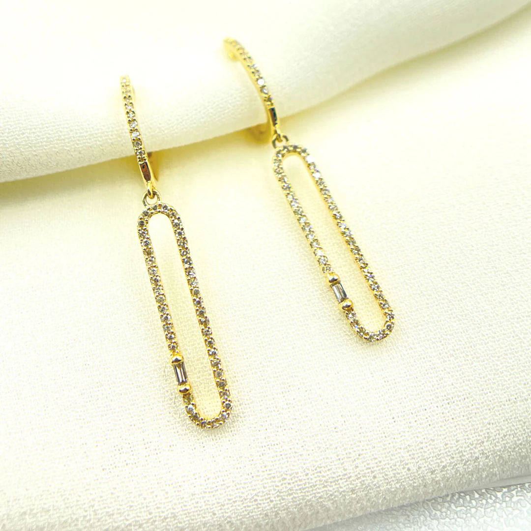 EHF56594. 14K Solid Gold and Diamonds Oval Link Dangle Earrings - Image 3