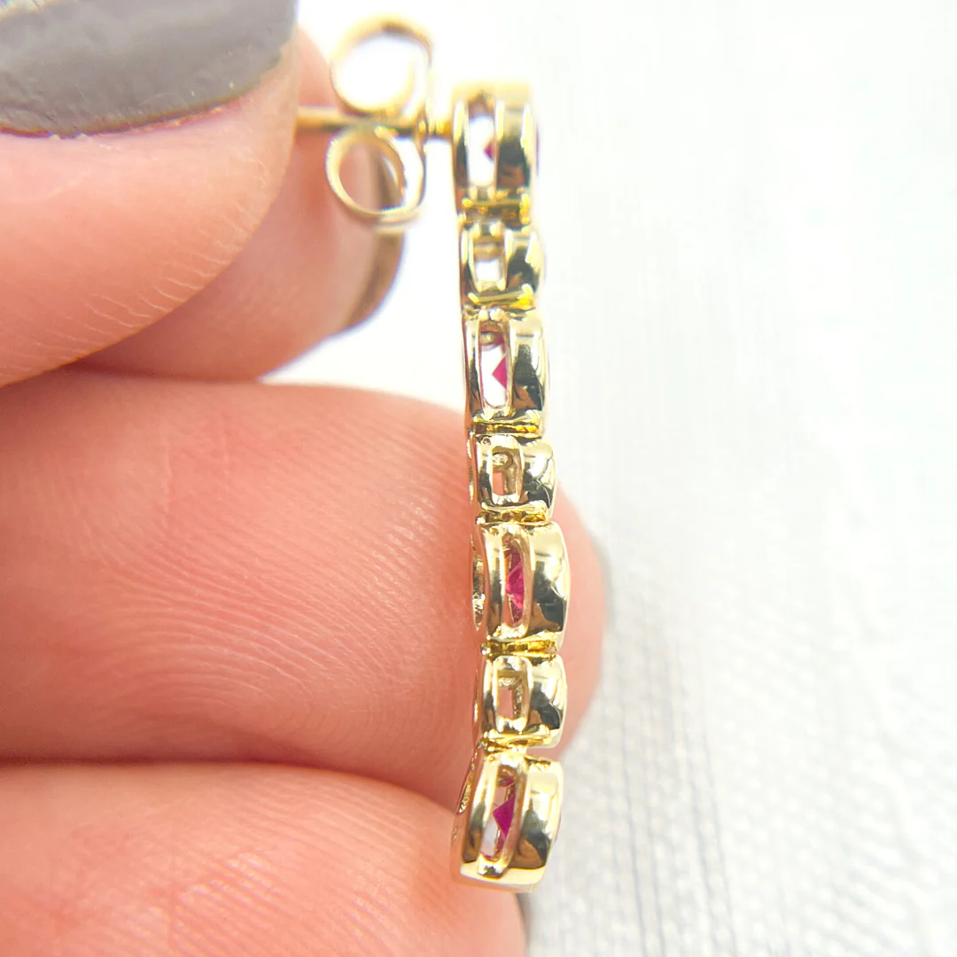 EFD52175RU. 14K Solid Gold Diamond & Ruby Dangle Earrings - Image 4