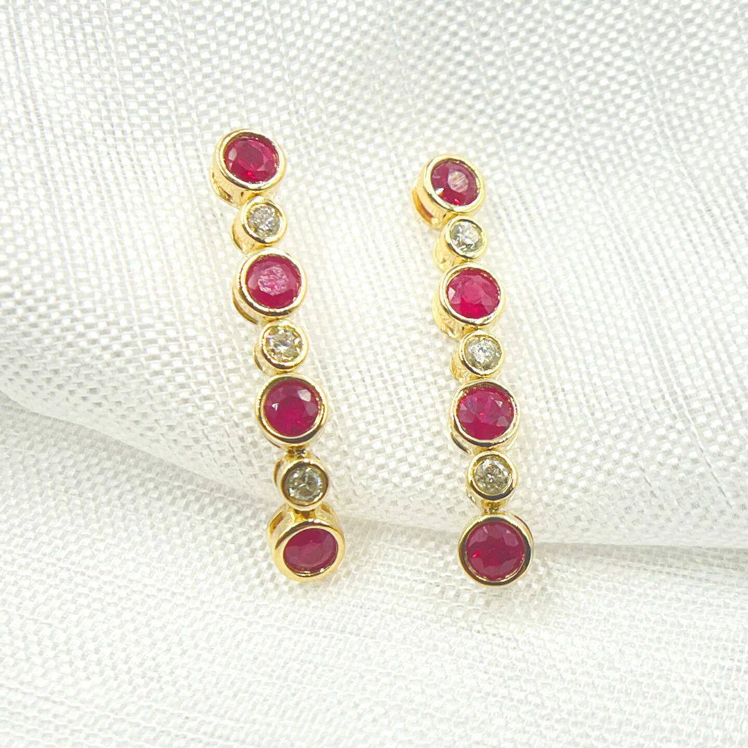 EFD52175RU. 14K Solid Gold Diamond & Ruby Dangle Earrings - Image 5