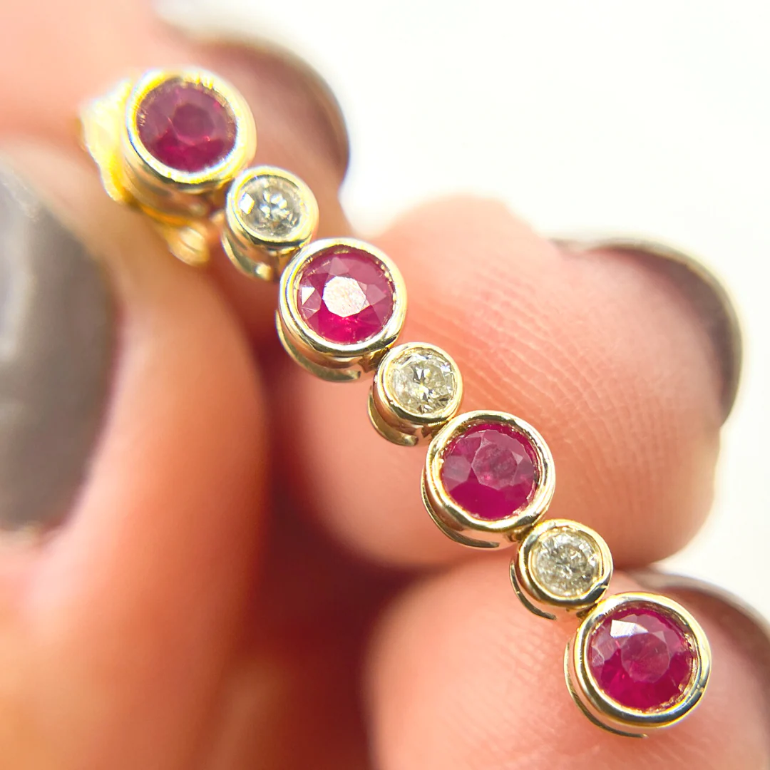 EFD52175RU. 14K Solid Gold Diamond & Ruby Dangle Earrings - Image 6
