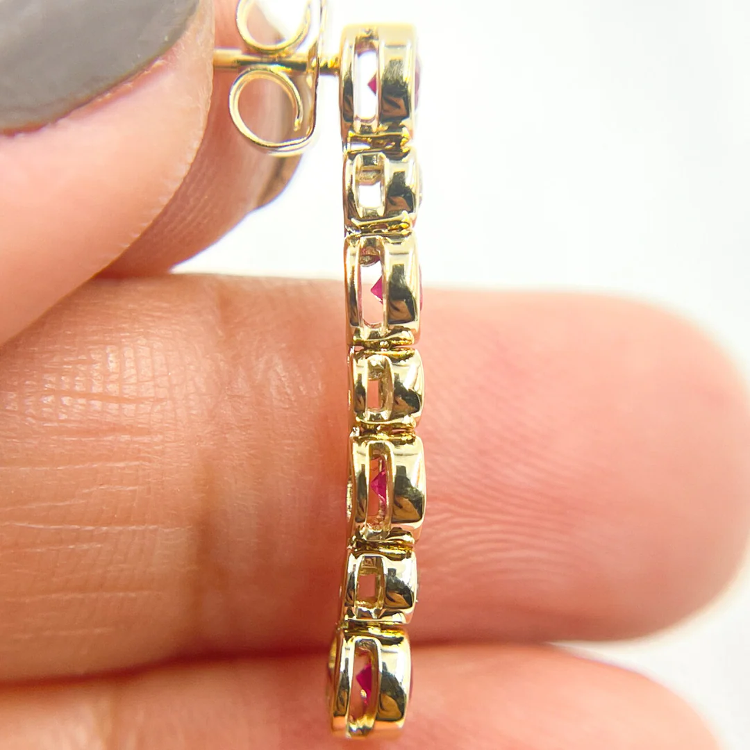 EFD52175RU. 14K Solid Gold Diamond & Ruby Dangle Earrings - Image 7