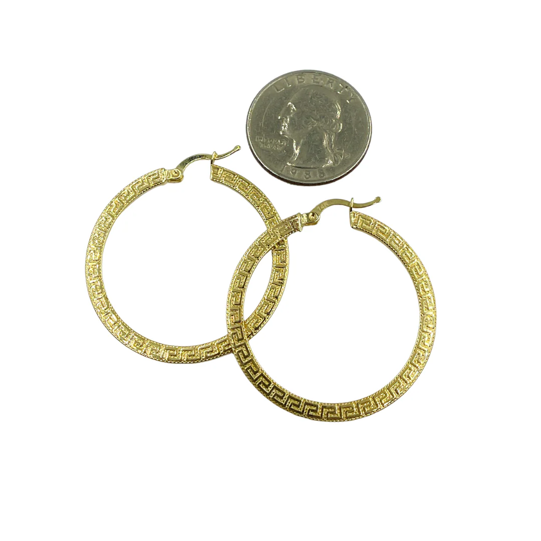 GER119. 14K Solid Gold Hollow Hoop with Engraving - Image 5