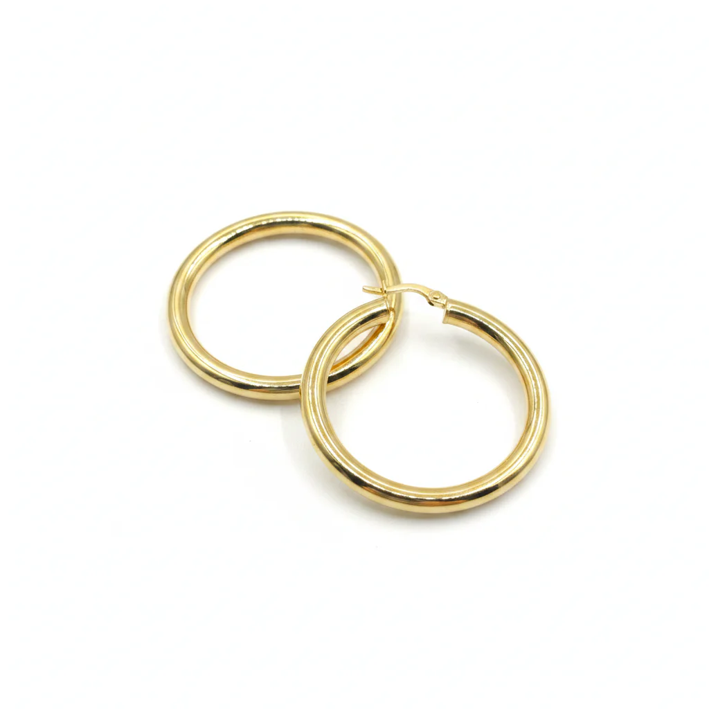 GER163. 14K Solid Gold Hollow Smooth Hoop