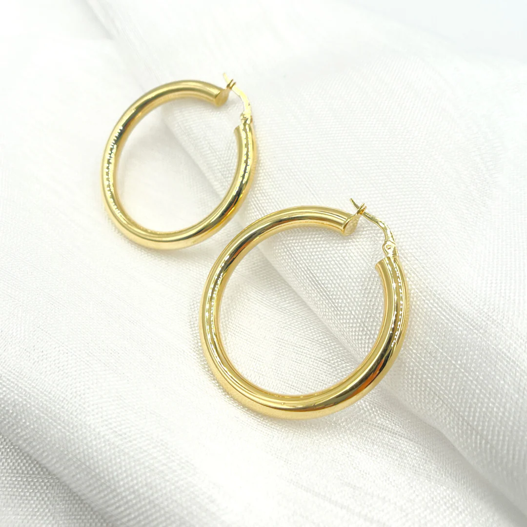 GER163. 14K Solid Gold Hollow Smooth Hoop - Image 3