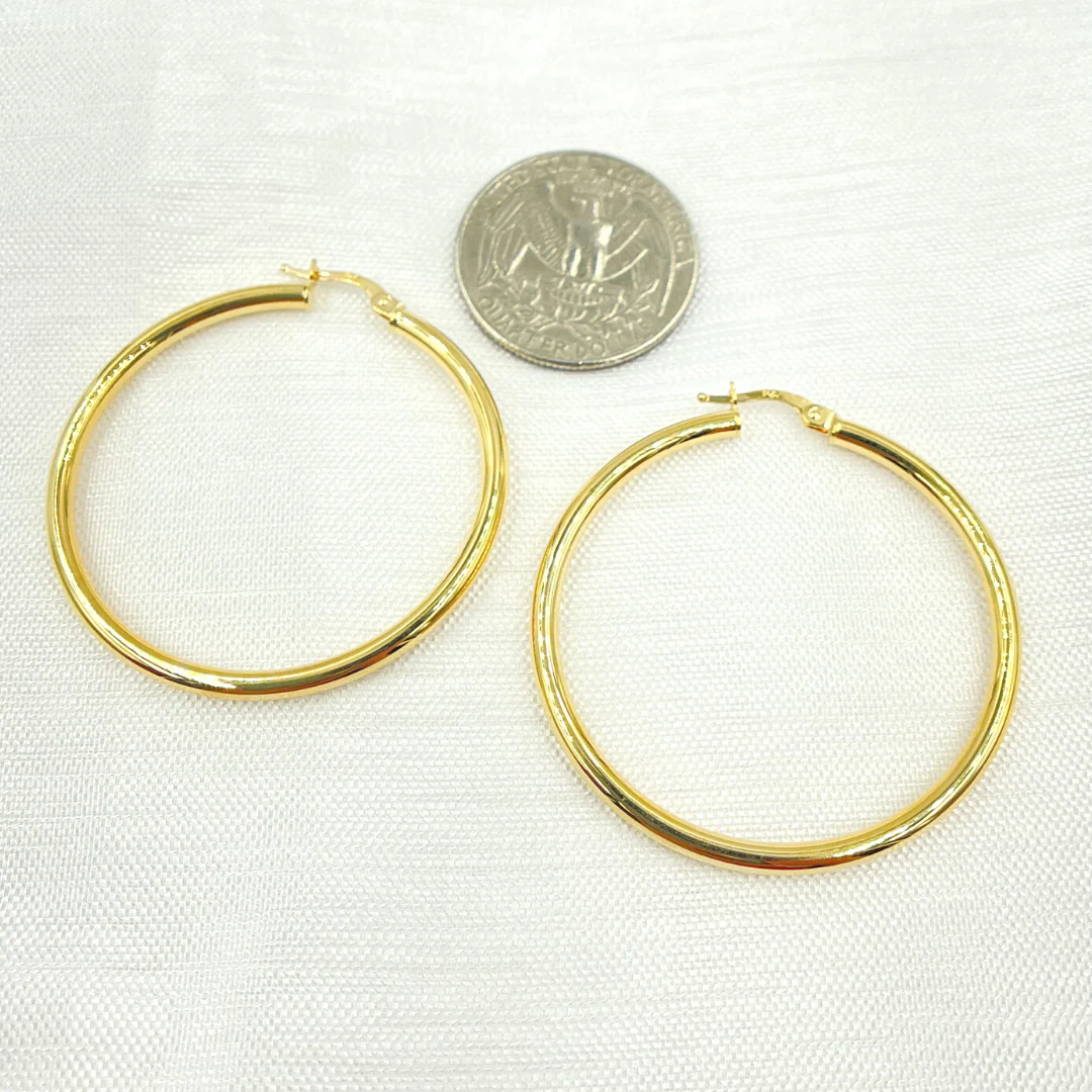 GER165. 14K Solid Gold Hollow Smooth Hoop - Image 9