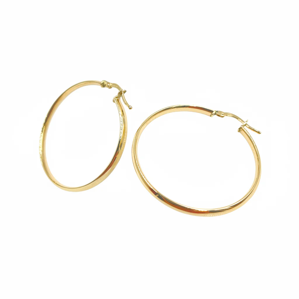 GER168. 14K Solid Gold Hollow Hoop Earrings - Image 3