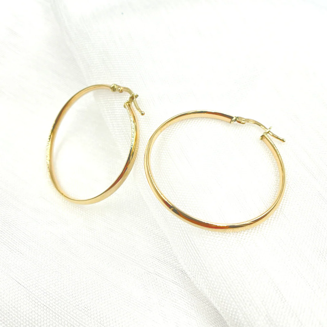 GER168. 14K Solid Gold Hollow Hoop Earrings - Image 5