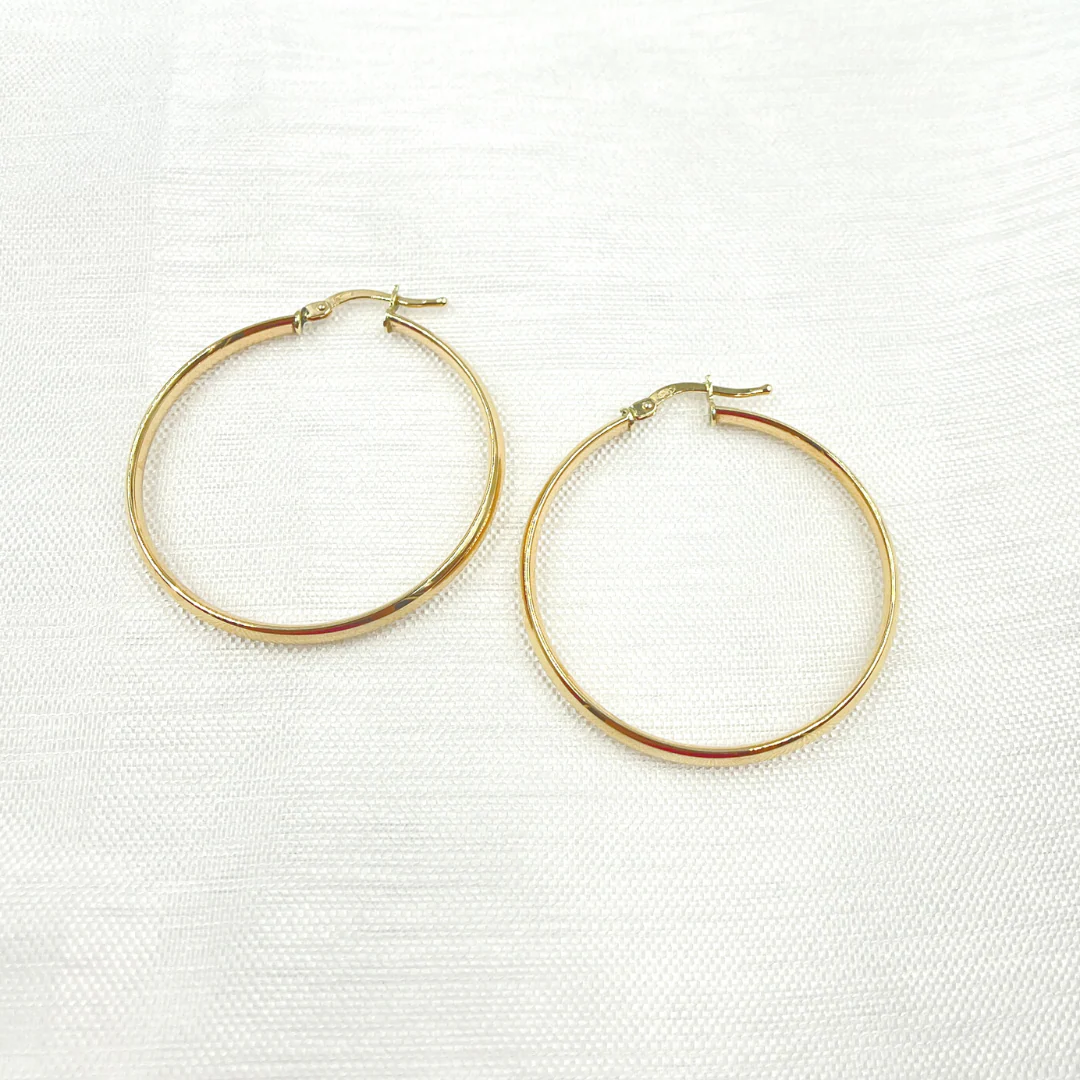 GER168. 14K Solid Gold Hollow Hoop Earrings - Image 6