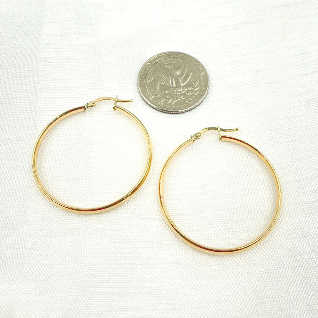 GER168. 14K Solid Gold Hollow Hoop Earrings - Image 7