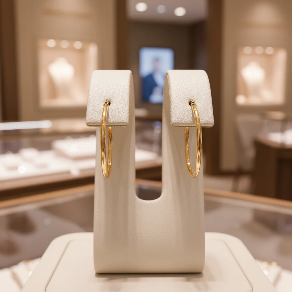 GER168. 14K Solid Gold Hollow Hoop Earrings - Image 9