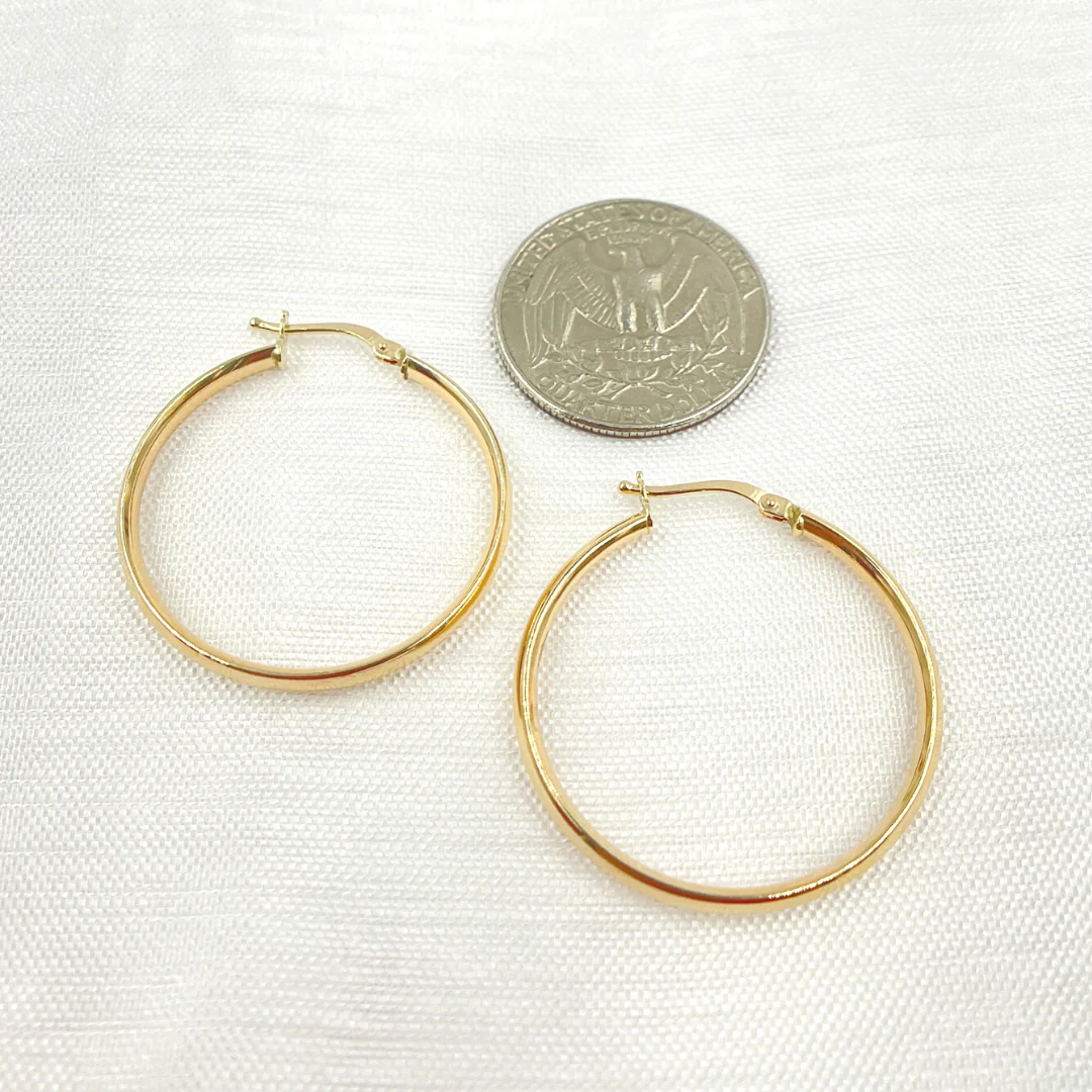 GER169. 14K Gold Hollow Hoop Earrings - Image 3