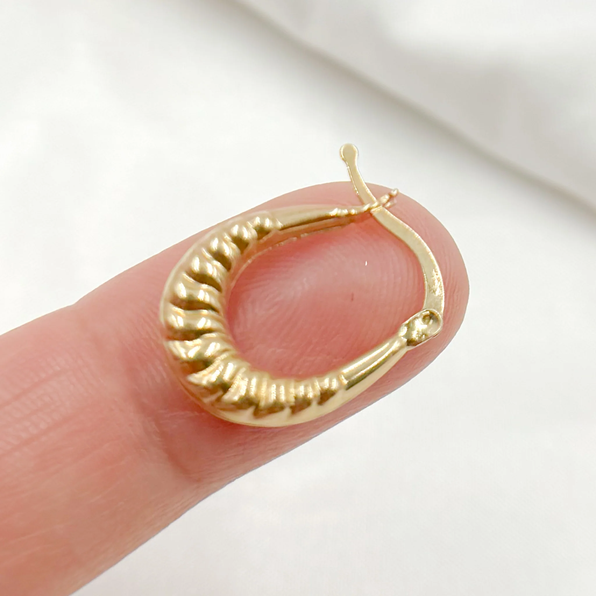 GER176. 14k Yellow Gold Croissant Small Hollow Hoops - Image 3