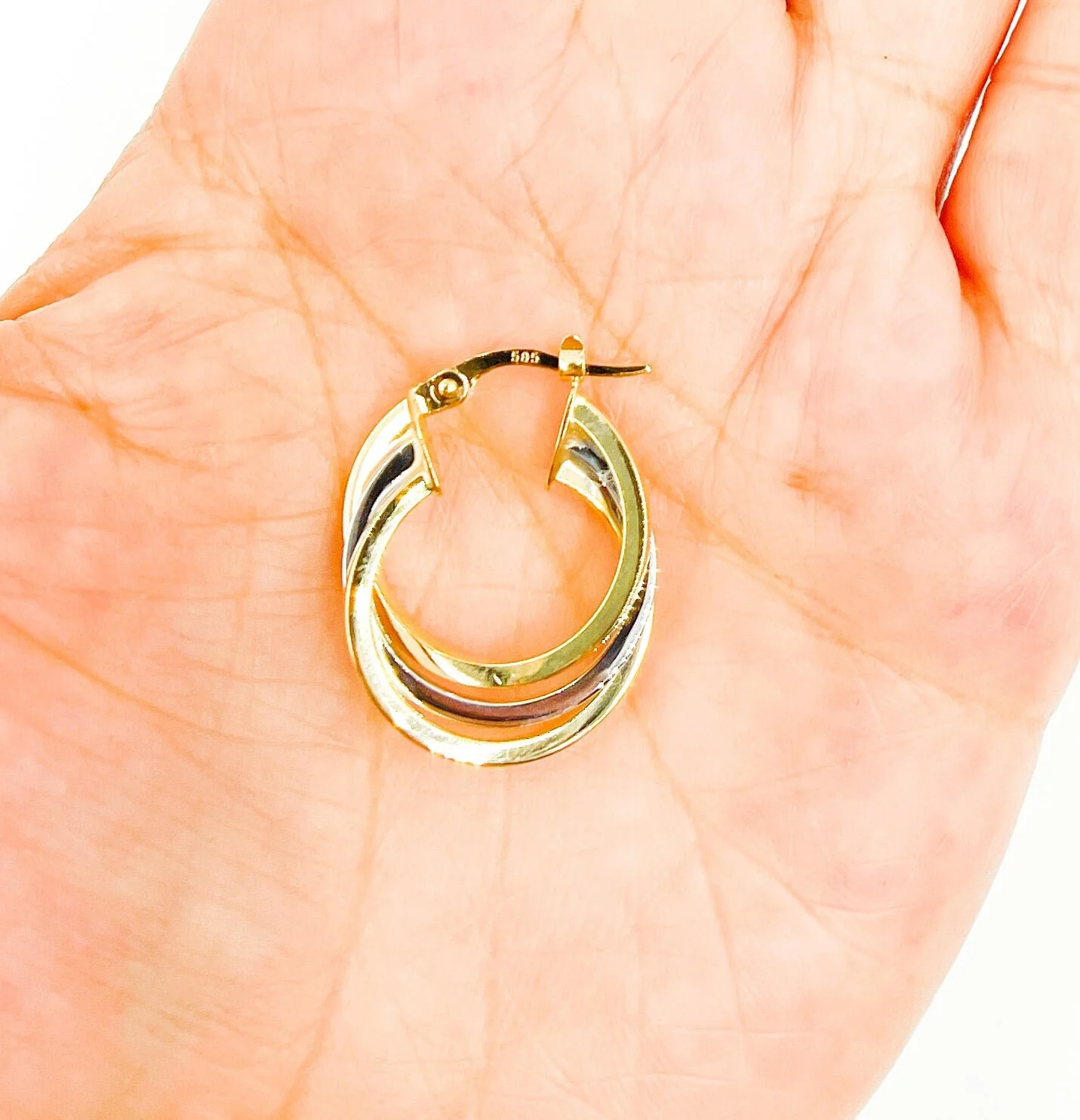 GER19. 14K Two-Tone Gold Hollow Hoop Earrings - Image 4
