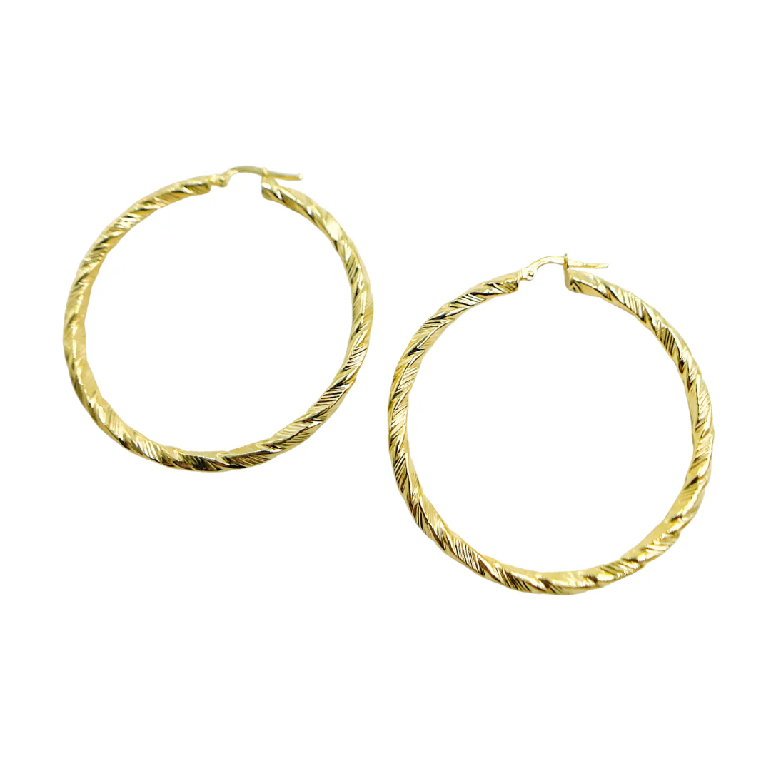 GER54. 14K Solid Gold Twist Round Hollow Hoop Earrings - Image 8