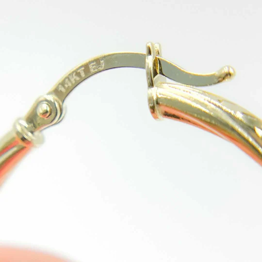 GER60. 14K Solid Gold Engraved Tornado Hollow Hoop Earrings - Image 5