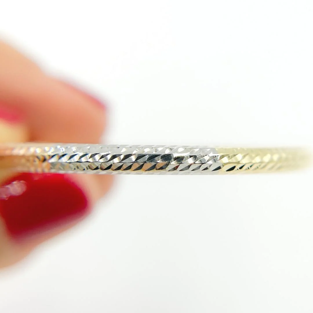 GER66. 14K Gold Tri-Color Hoop Earrings with Engraved Tornado Design - Image 5