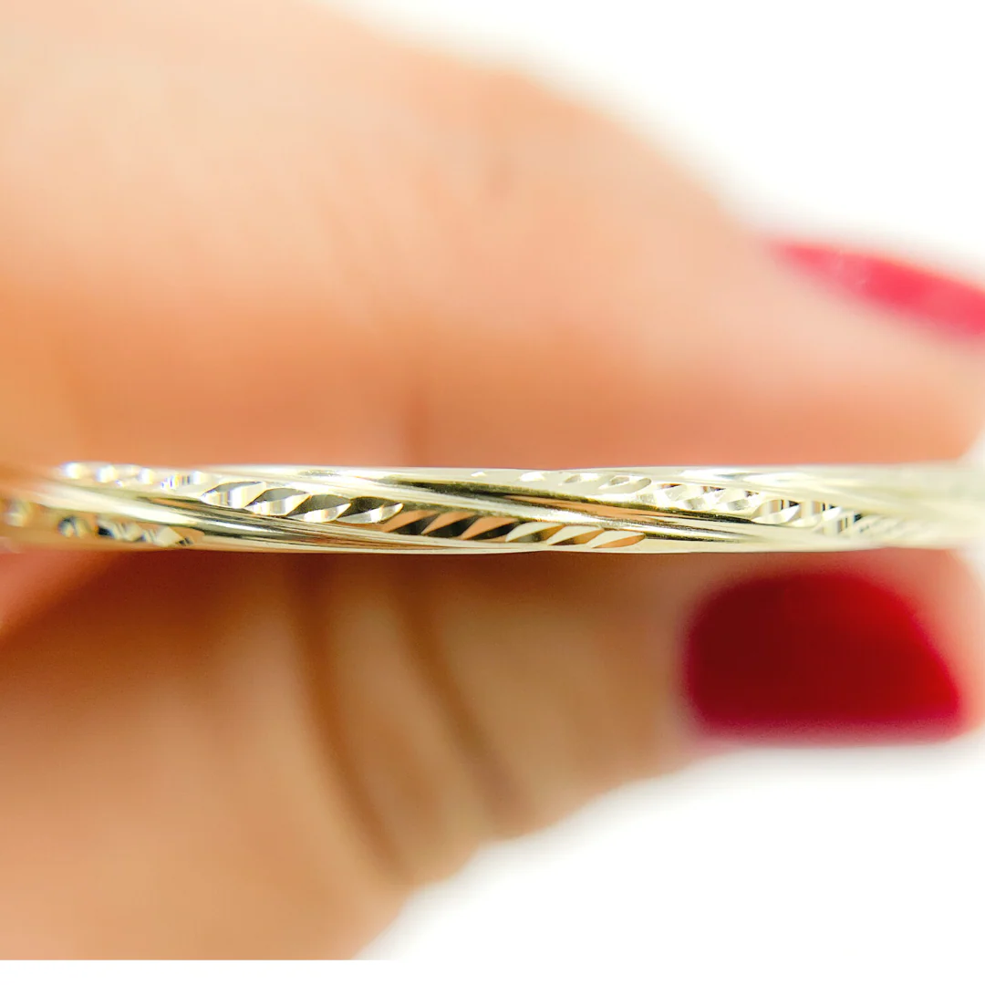 GER71. 14K Gold Hollow Hoop Earrings with Engraved Tornado Design - Image 6
