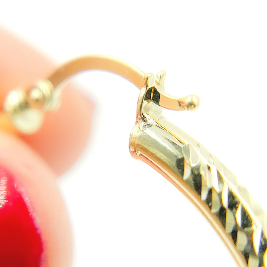 GER72. 14K Gold Tri-Color Hollow Hoop Earrings with Engraved Tornado Design - Image 4