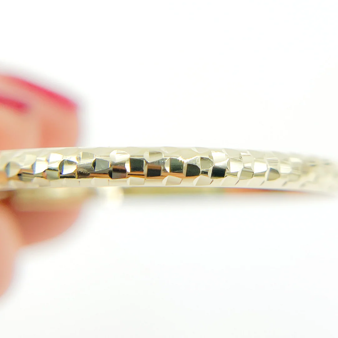 GER73. 14K Gold Diamond Cut Hollow Hoop Earrings - Image 6