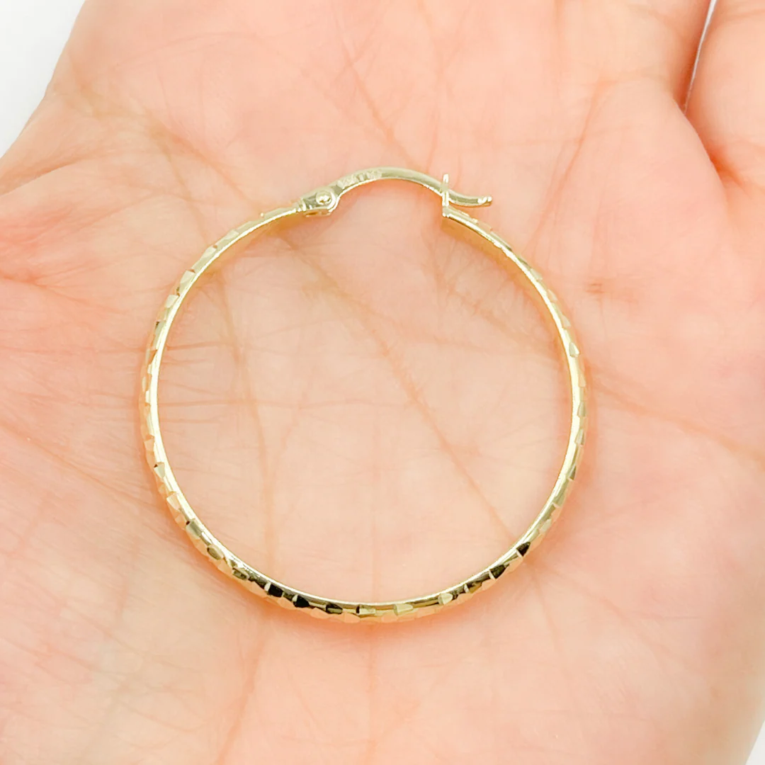 GER76. 14K Gold Diamond Cut Hollow Hoop Earrings - Image 6