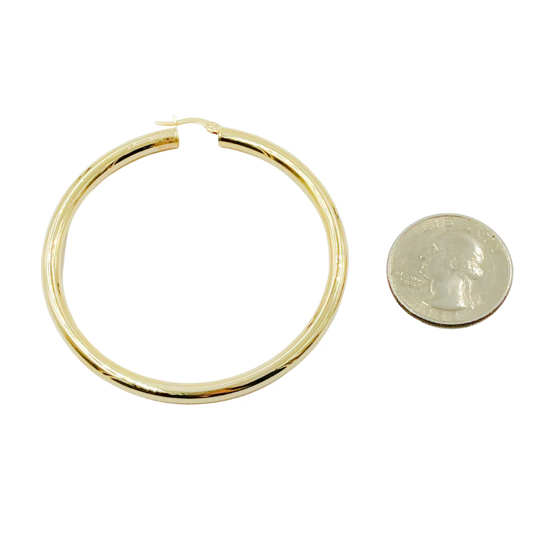 GER82. 14K Solid Gold Hollow Hoop Earrings - Image 3