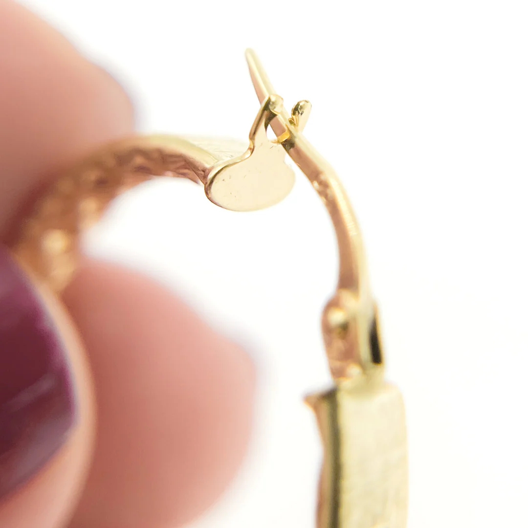 GER89. 14K Gold Diamond Cut Hollow Hoop Earrings with Texture - Image 11