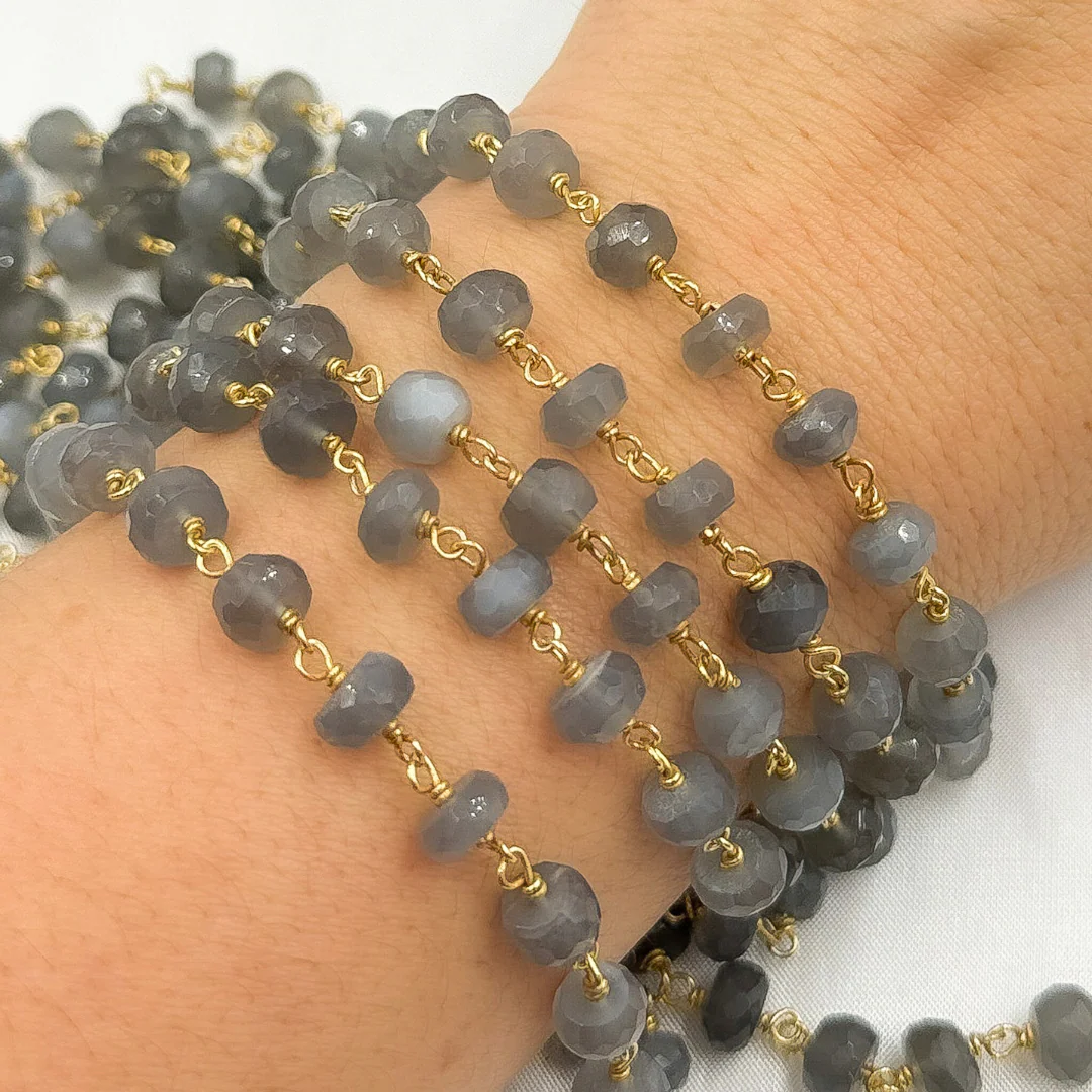 Grey Moonstone Gold Plated 925 Sterling Silver Wire Chain. GMS3 - Image 2