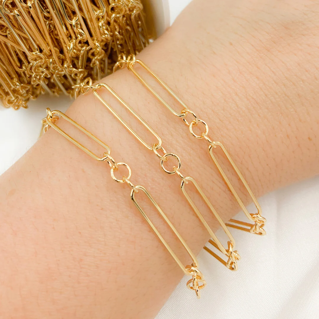 V38GP. Gold Plated Sterling Silver 3 Round Links & 1 Long Smooth Oval Chain - Image 2