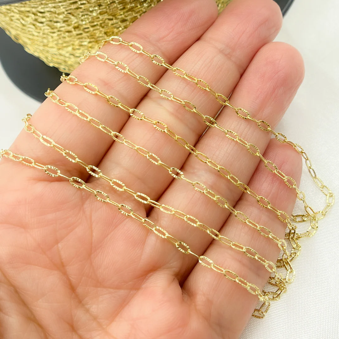 Z15GP. Gold Plated 925 Sterling Silver Cable Flat Diamond Cut Link Chain