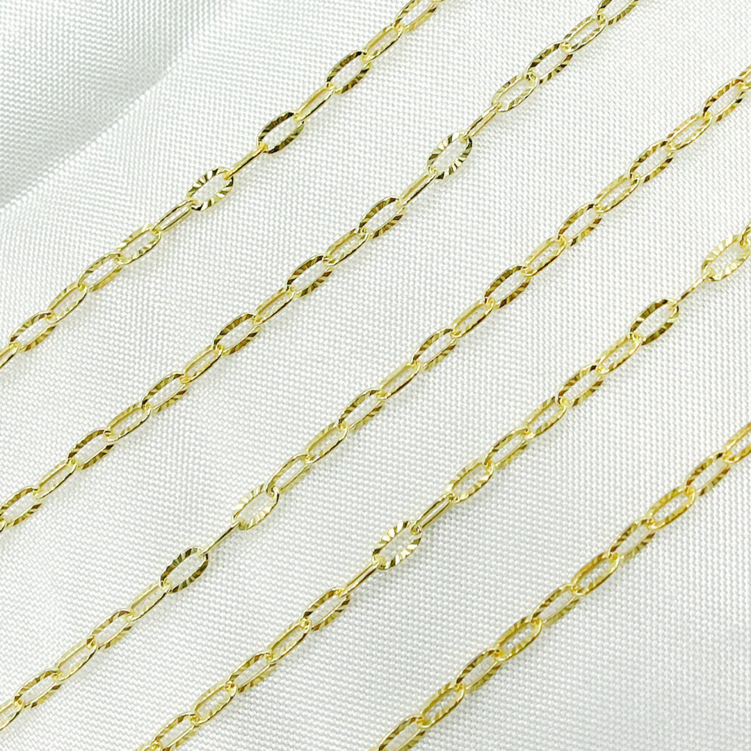 Z15GP. Gold Plated 925 Sterling Silver Cable Flat Diamond Cut Link Chain - Image 2