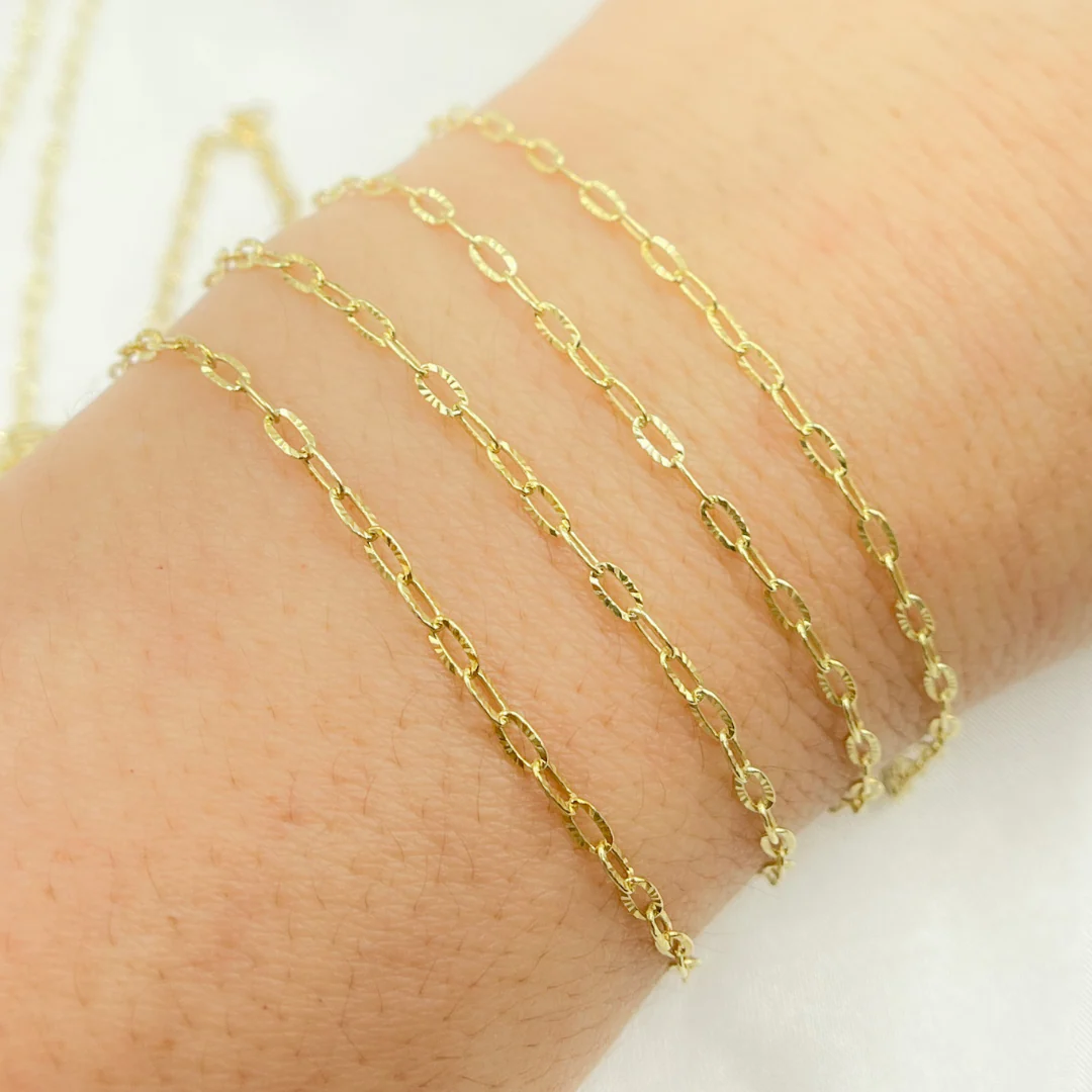 Z15GP. Gold Plated 925 Sterling Silver Cable Flat Diamond Cut Link Chain - Image 3