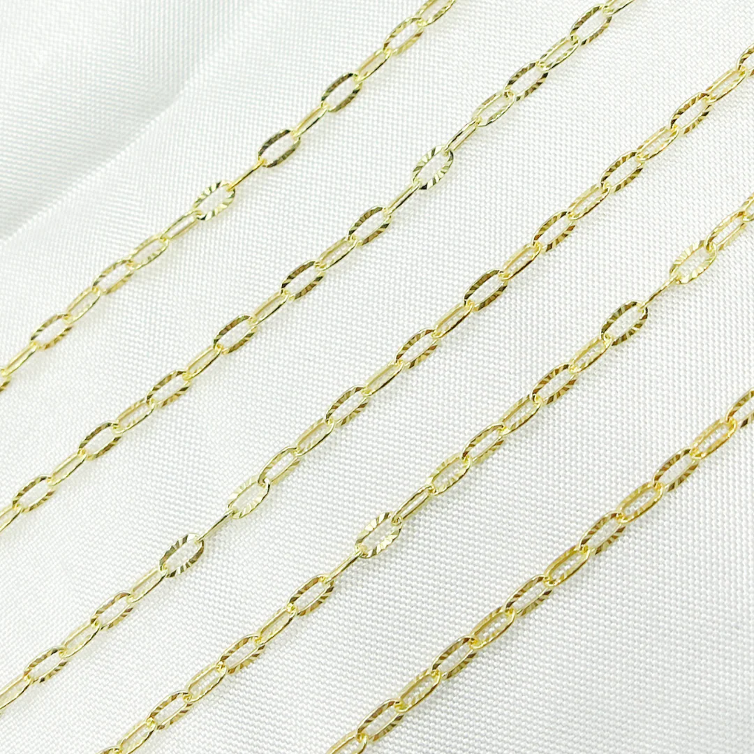 Z15GP. Gold Plated 925 Sterling Silver Cable Flat Diamond Cut Link Chain - Image 4
