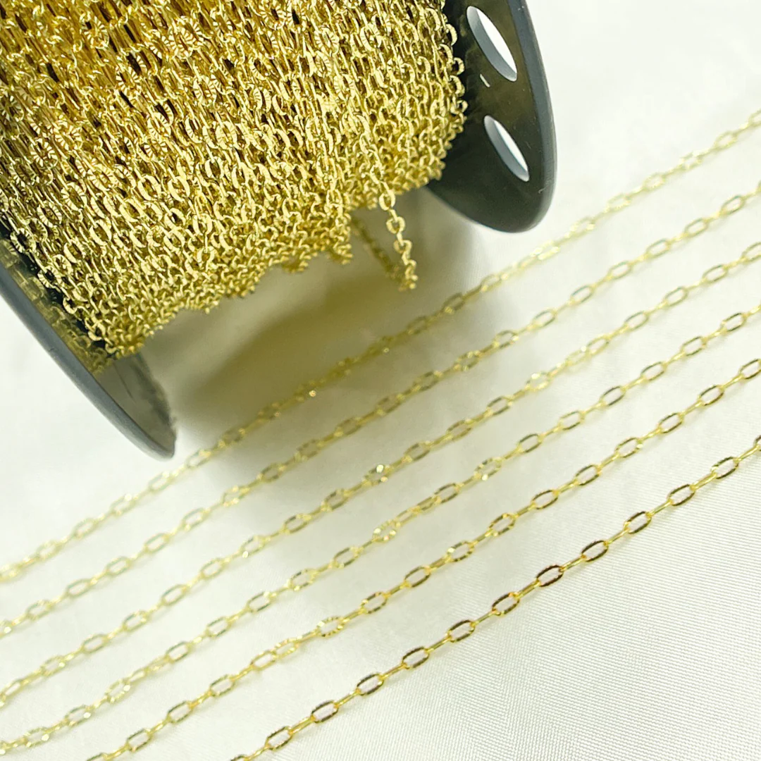Z15GP. Gold Plated 925 Sterling Silver Cable Flat Diamond Cut Link Chain - Image 5
