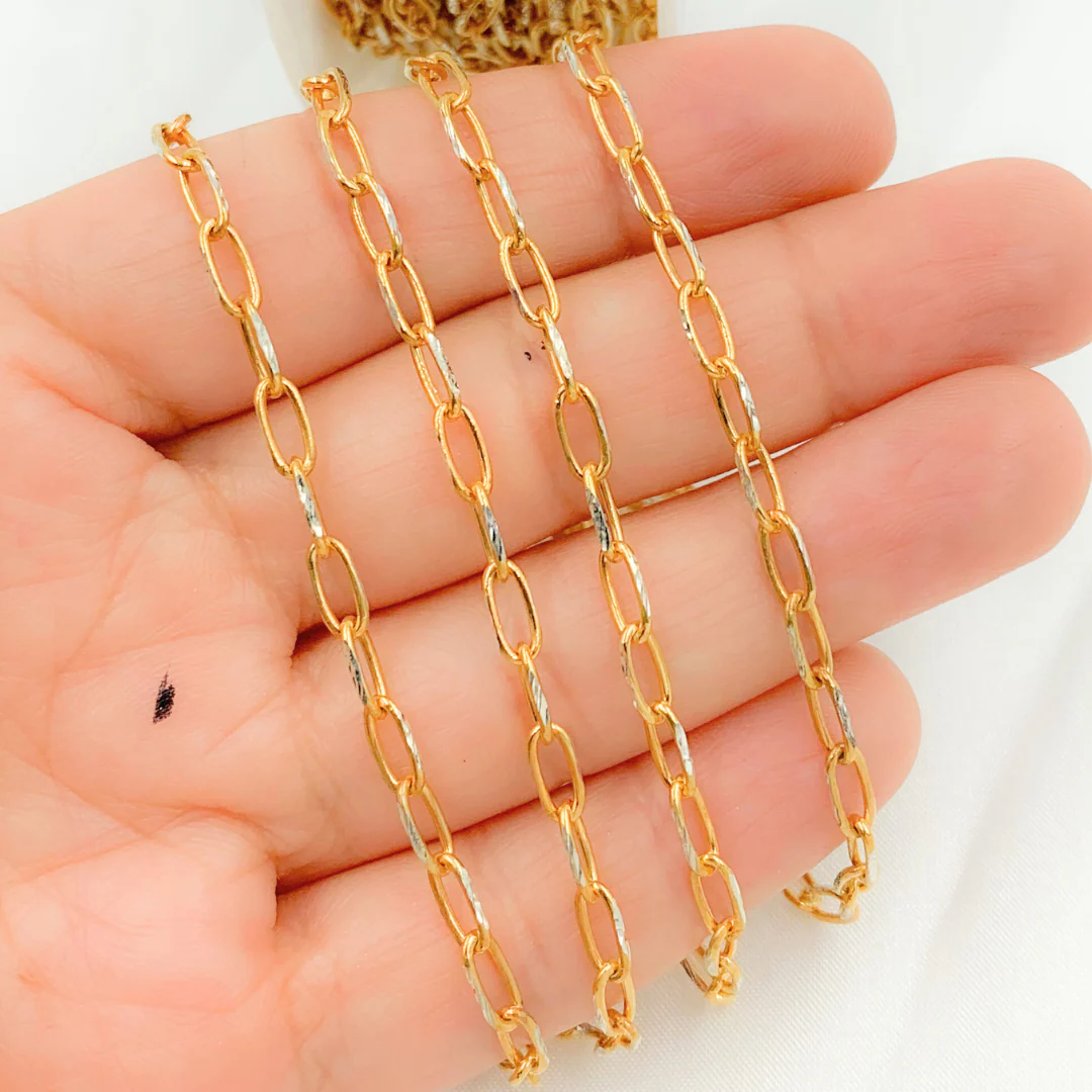 X5GSDC. Gold Plated 925 Sterling Silver Diamond Cut Oval Link Chain - Image 5