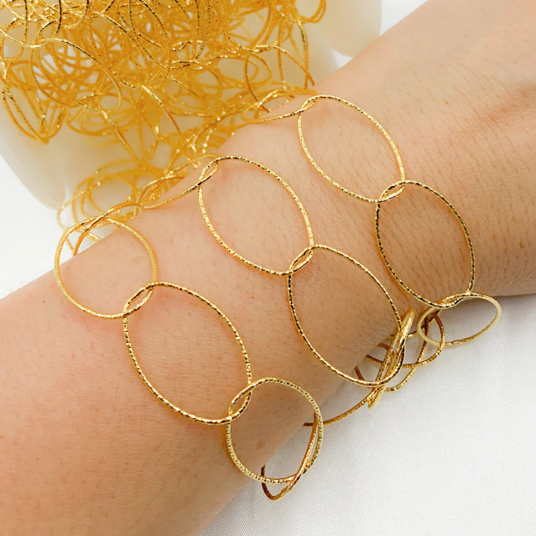 Y26GP. Gold Plated 925 Sterling Silver Diamond Cut Oval Link Chain. - Image 2