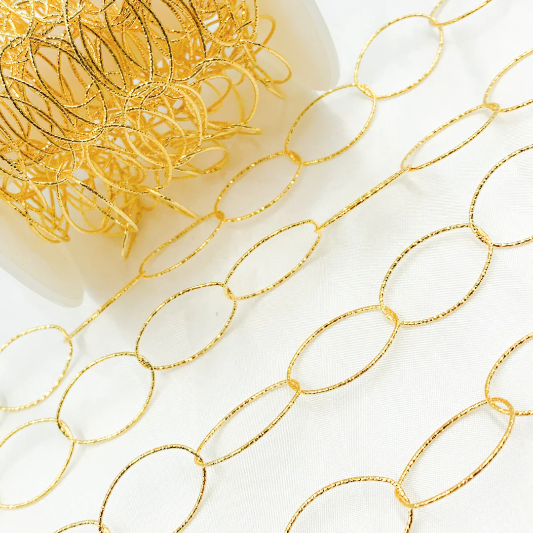 Y26GP. Gold Plated 925 Sterling Silver Diamond Cut Oval Link Chain. - Image 4